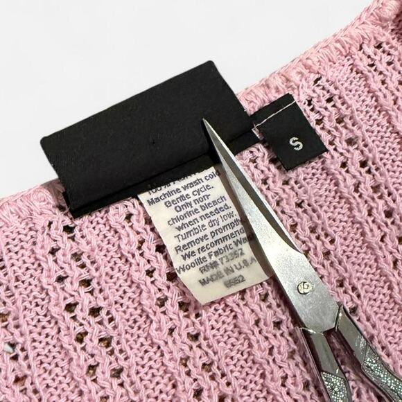 VTG Y2K Its Our Time Light Pink Open Knit Crochet Tie Front Duster Cardigan S - Picture 8 of 8